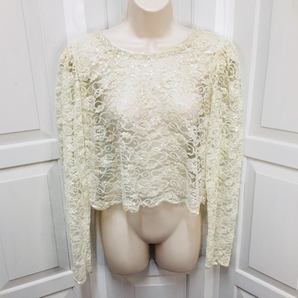 Vintage Jack Bryant Ivory Lace Beaded and Sequined Top